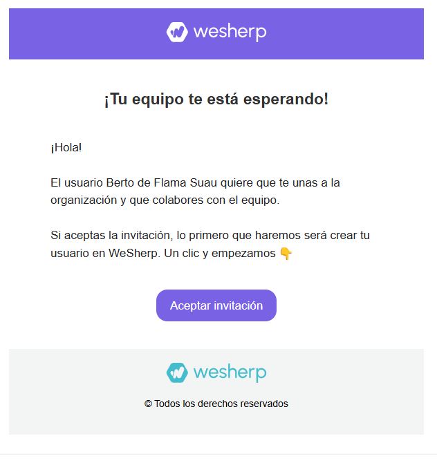 Invitación usuario WeSherp